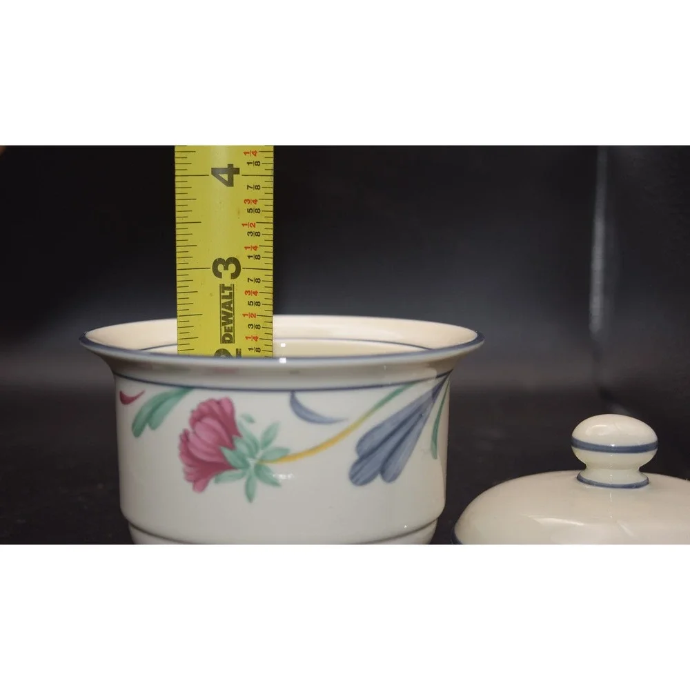 Lenox Sugar Bowl Poppies on Blue Chinastone Cream Floral Excellent Condition